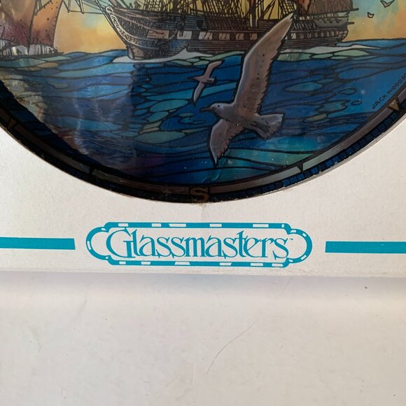 GLASSMASTERS CREATORS OF FINE STAINED GLASS ART MADE IN USA BOAT 6" DIAMETER USS - Picture 3 of 6